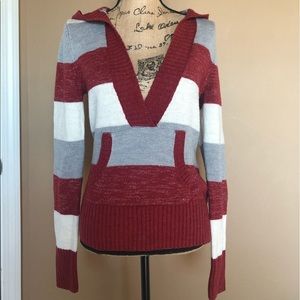 Glittery v neck hooded holiday sweater